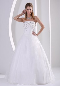 Zipper-up Organza Wedding Dress With Appliques And Beading
