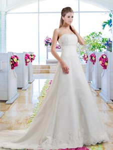 Beautiful A Line Strapless Bridal Dress With Appliques