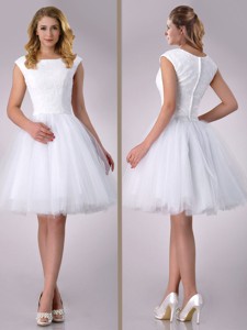 Beautiful Scoop Cap Sleeves Short Lace Wedding Dress In Tulle