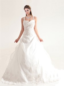 Popular Spaghetti Straps Court Train Wedding Dress With Beading And Appliques