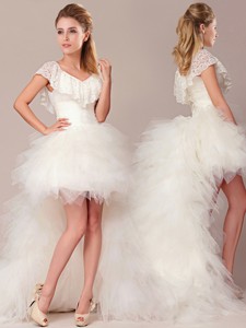 Fashionable High Low Detachable Wedding Dress With Lace And Ruffles