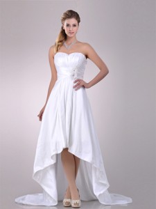 Lovely High Low Wedding Dress With Hand Crafted And Ruching