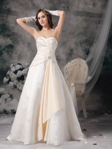 White And Champagne Sweetheart Brush Train Satin Beading Wedding Dress