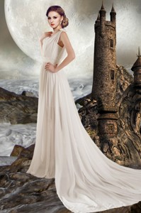 Elegant Empire V Neck Court Train Wedding Dress for Beach 
