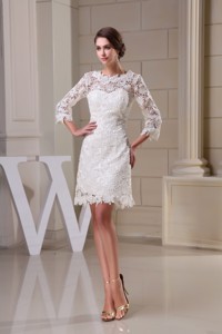 Lace Flowers Scoop Sheath Wedding Dress In White With 34 Sleeves