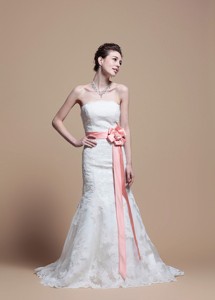 Custom Made Mermaid Strapless Wedding Dress With Court Train