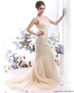 Gorgeous Beteau Champagne Wedding Dress With Sequins