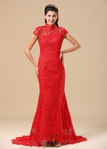 High-neck Short Sleeves And Lace Over Skirt Prom Dress In Phoenix