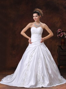 Ruched Bodice Embroidery and Embroidery For Wedding Dress With Sweetheart 