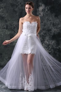 Column Sweetheart Appliques Tulle Detachable Skirt Wedding Dress 