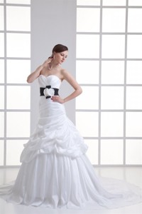 Sweetheart Sash Pick-ups Ruching Court Train Wedding Dress