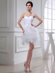Beautiful Sweetheart Organza Ruching Ruffles White Short Wedding Dress