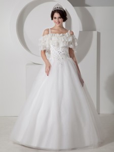 Beautiful Straps Floor-length Tulle Appliques Wedding Dress