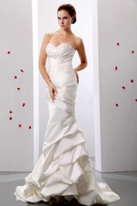 Mermaid Sweetheart Ruch And Appliques Weding Dress With Taffeta