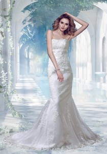 Sexy Mermaid Strapless Appliques Lace Wedding Dress