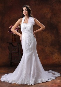 Goodyear Arizona Customize Wedding Dress Clearance With Halter Neckline Lace Over Decorate Shirt 