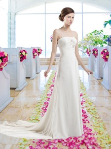 Cheap Strapless Court Train Wedding Dress With Beading