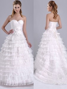 Elegant Princess Sweetheart Beaded and Ruffled Layers Bridal Dress with Court Train 