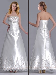 Elegant A Line Strapless Beaded and Embroidered Wedding Dress in Taffeta 