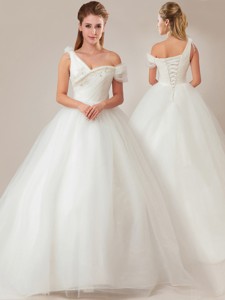 Fashionable Asymmetrical Wedding Dress With Beading And Ruching