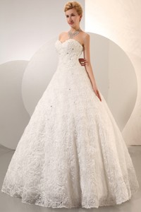 Beautiful Sweetheart Floor-length Fabric With Rolling Flowers Beading Wedding Dress