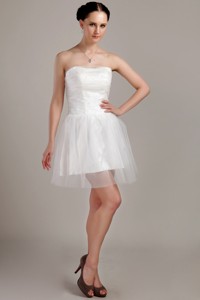White Princess Strapless Mini-length Organza Beading And Ruch Wedding Dress