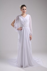 Empire V-neck long Sleeves Chiffon Wedding Dress in Spring 