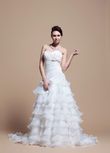 Custom Made A Line Strapless Wedding Dress With Ruffled Layer
