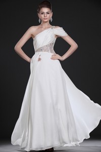 Remarkable One Shoulder Beading Long Wedding Dress
