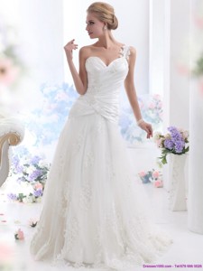 The Super Hot One Shoulder Wedding Dress With Ruching And Lace