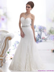 Modest Sweetheart Paillette Wedding Dress With Floor-length