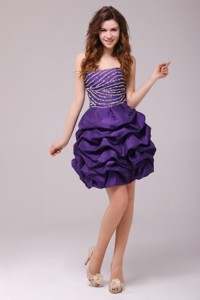 Beaded Purple Short Prom Dress with Pick-ups Mini-length