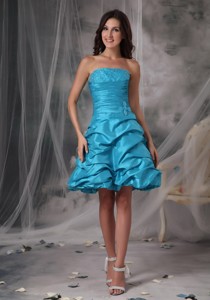 Cheap Aqua Blue Cocktail Dress Princess Strapless Taffeta Beading Mini-length