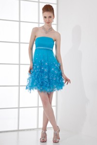 Strapless Prom Dress With Beading Ruching Appliques Organza