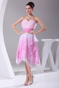 Hand Made Flowers Ombre Fabric Asymmetrical Sweetheart Prom Dress
