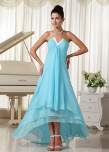 Lovely Natural Waist Chiffon And Baby Blue High-low Homecoming Dress