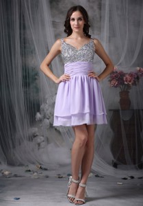 Customize Lialc Empire Straps Short Prom / Homecoming Dress Chiffon Beading Mini-length