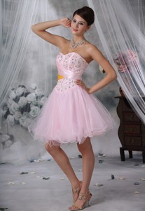 Keokuk Iowa Beaded Decorate Up Bodice Baby Pink Mini-length Prom Homecoming Dress