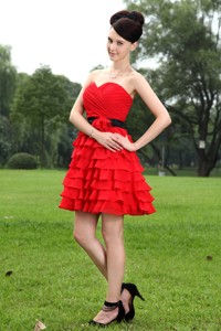 Red Sweetheart Prom Homecoming Dress Hand Made Flower Mini-length Chiffon