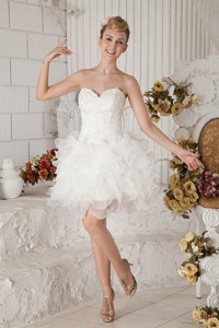White Sweetheart Short Prom Dress Organza Beading Mini-length
