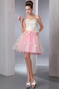 Colorful Sweetheart Mini-length Organza Appliques Prom Dress