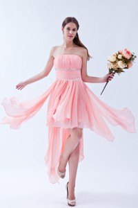 Watermelon Empire Strapless Prom Dress Asymmetrical Chiffon Beading