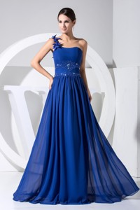 Handle Flowers Beaing And Sequins One Shoulder Chiffon Prom Dress