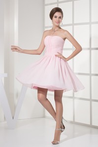 Ruched and Beaded Mini-length Chiffon Strapless Prom Homecoming Dress