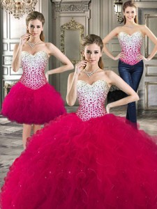 Cheap Beaded Bodice And Ruffled Detachable Quinceanera Dress In Hot Pink