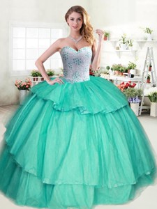 Wonderful Beaded and Ruffled Layers Sweet 16 Dress in Apple Green for Spring