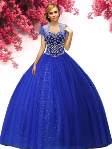 Affordable Royal Blue Tulle Quinceanera Dress with Big Puffy