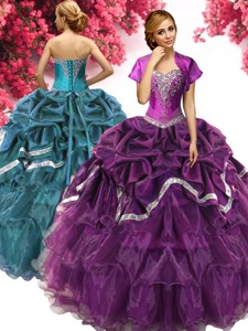 Exquisite Beaded and Ruffled Layers Quinceanera Dress in Dark Purple