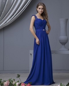 Perfect Straps Beading Long Prom Dress In Royal Blue