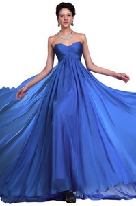 Perfect Sweetheart Ruched Blue Prom Dress With Brush Train